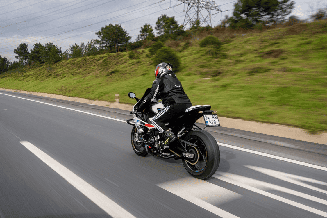 Rider on a motorbike riding at speed